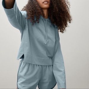 Everlane RARE Blue Retro Jersey Lightweight Cropped Hoodie Small